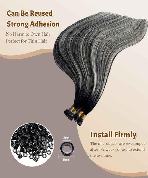 Belaved 1BSilver I Tip Hair Extensions Real Remy Human Hair Extensions Straight Add Length Volume Seamless Invisable #550 for Party Wedding 22inch 50g