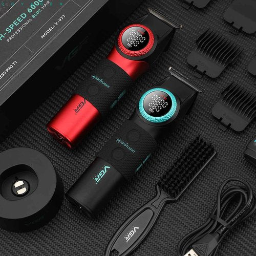 VGR 977 Professional Hair Trimmer Hair Clippers for Men, 8000rpm T-Blade Trimmer Zero Gapped Cordless Barber Clippers, Rechargeable Edgers Clippers with LED Display(Black)