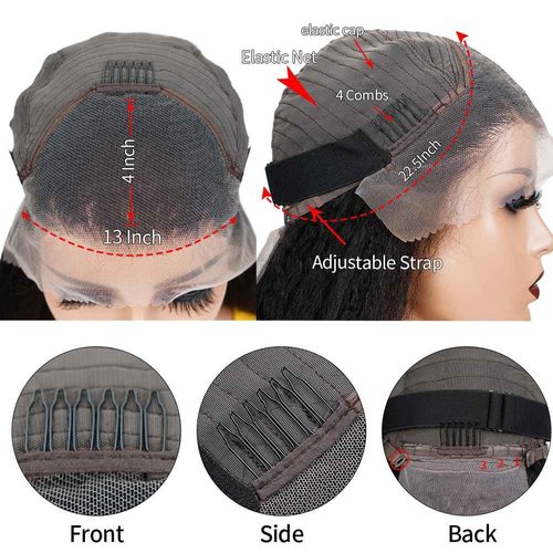 veravicky Kinky Straight Wig Human Hair 14 inch Glueless Kinky Straight 13x4 Lace Front Wig Pre Plucked HairLine with Baby Hair 180% Density Yaki Straight Wigs Natural Black Color