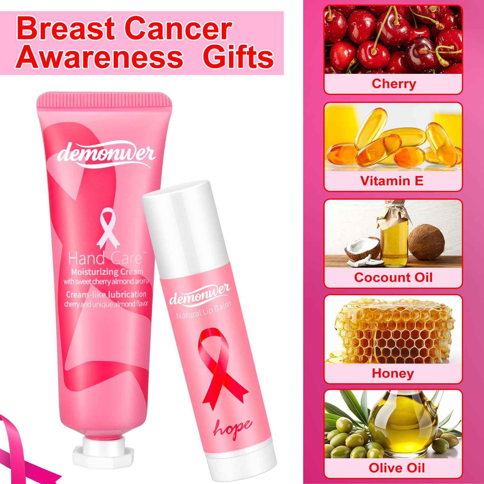40 Sets Breast Cancer Awareness Favors Pink Ribbon Hand Cream Lip Balm with Thank You Cards Organza Bags Awareness Gifts for Women Nurse Breast Cancer Charity Event Survivor Campaign Party Favors