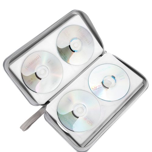 CD Case, Siveit DVD Case Holder 96 Capacity Hard Plastic CD DVD Disc Cases Storage Binder Wallet for Car Home Office Travel (Grey)