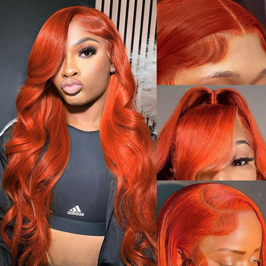 Ginger Lace Front Wigs Human Hair - 13x6 HD Body Wave Ginger Lace Frontal Wigs Human Hair Pre Plucked with Baby Hair, 180 Density Glueless Colored Wig Ginger Orange Wigs Human Hair for Women 22 inch