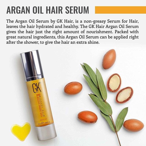 Global Keratin GK Hair Moisturizing Shampoo and Conditioner Set 300ml I Organic Argan Oil Hair Serum 50ml For Frizz Control Dry Damage Hair Repair I Vent Brush (2.5 Inch) Rubber Handle
