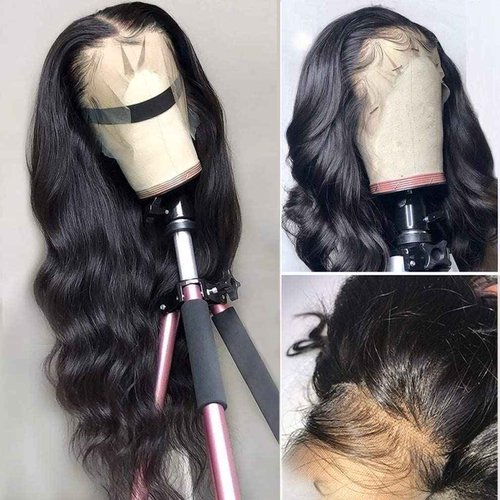Foreverlove HD Lace Front Human Hair Wigs for Black Women 200% Density 13×4 Body Wave Transparent Lace Front Wigs Natural Black Color (22 Inch,Body Wave)