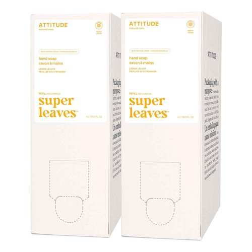 ATTITUDE Liquid Hand Soap, EWG Verified, Plant and Mineral-Based, Vegan Personal Care Products, Lemon Leaves, Bulk Refill Format, 135.26 Fl Oz