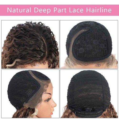 Style Icon 36”Super Long Curly Wig C-Shaped Side Part Lace Wig Afro Baby Hair Synthetic Highlight Blonde Wigs
