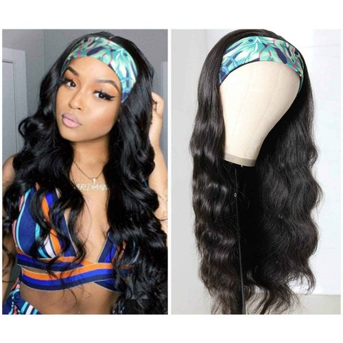 catti Body Wave Headband Wig Human Hair for Black Women Glueless None Lace Front Wigs Human Hair 9A Brizilian Virgin Hair Machine Made Headband Half Wigs Human Hair 150% Density (22" Headband wigs)