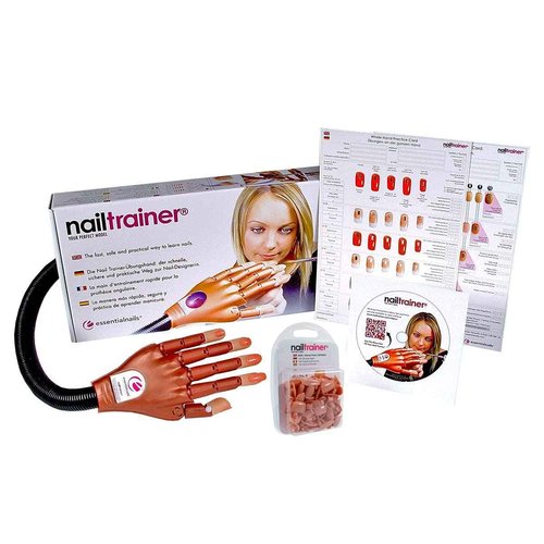Essential Nails Nail Trainer® Practice Hand INCLUDES 6 Hour On-Line Competition Level Nail Art Tuition By A Champion Nail Artist, Nail Extensions, Nail Art Manicure Training Hand &100 Practice Nails