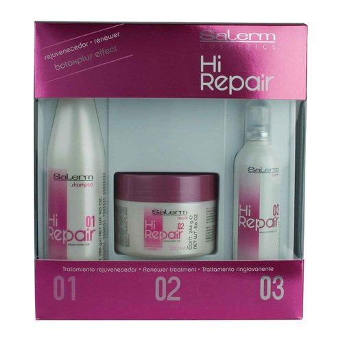 SALERM - Damaged Hair Repair Treatment - Hi Repair Pack with Shampoo 250 ml + Mask 250 ml + Finish 100 ml - Deep Hydration for Damaged Hair - Revitalizes and Rejuvenates - Immediate Effect