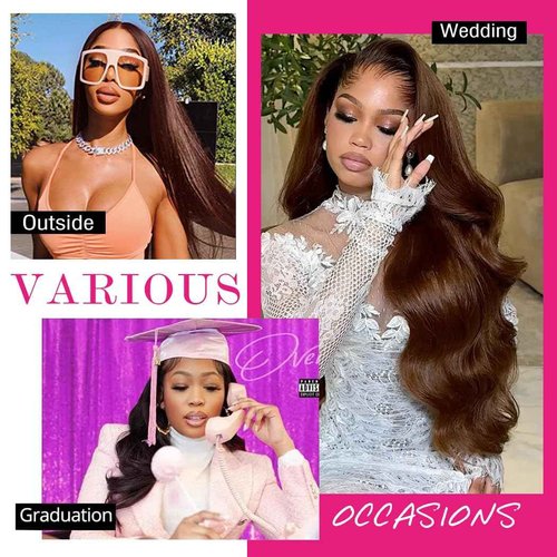 Younsolo Brown Bundles Human Hair Straight 3 Bundles 100% Unprocessed Brazilian Bundles Human Hair 12A Chocolate Brown Straight Bundles Hair Extensions 4# Color 16 18 20 Inch