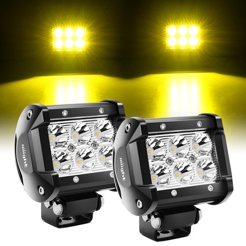 Nilight 4 Inch LED Light Pods Yellow Spot Beam Driving Fog Lights 2PCS 18W Off Road Work Lighting for Truck ATV UTV RV Pick-up Van Boat Tractor