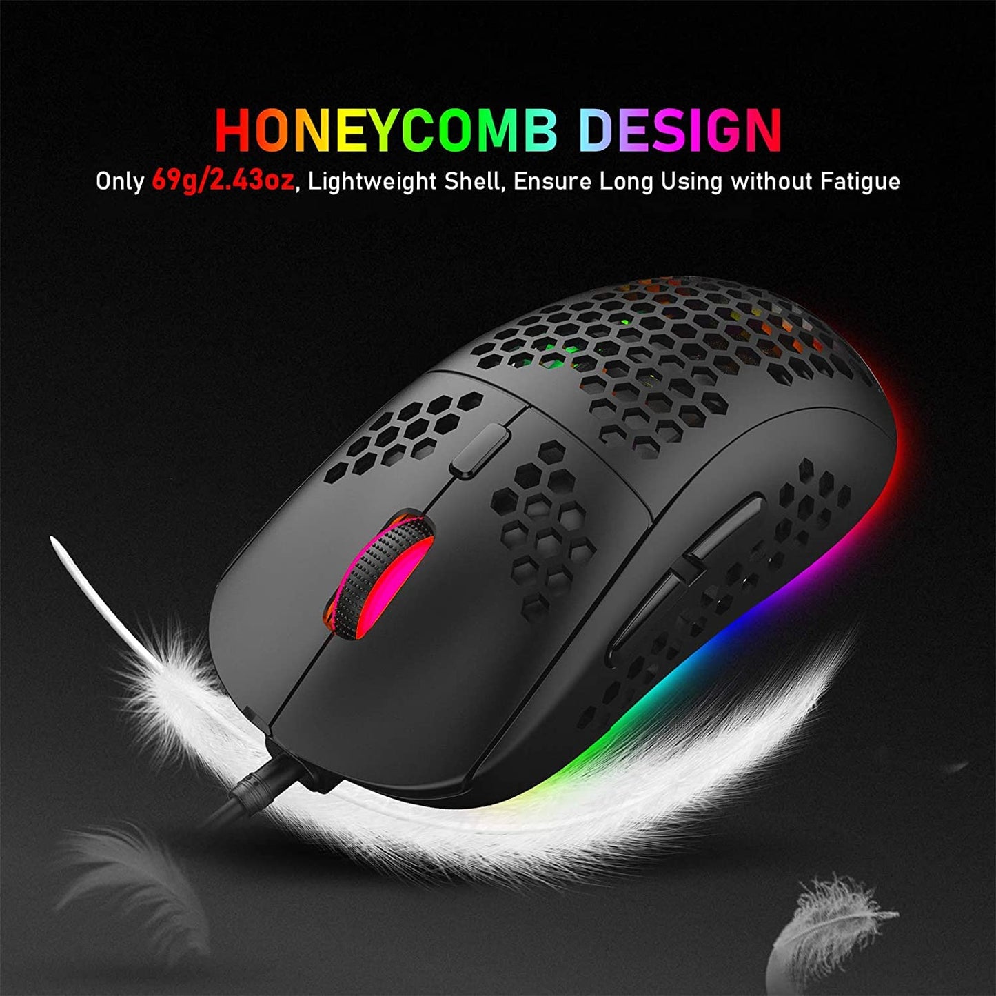 60% Gaming Keyboard Honeycomb Mouse and RGB Headset Comboith Rainbow Backlight Ergonomic 62Key Mechanical Feeling Adjustable 7200DPI Mice Stereo Sound Headphone for PS4 Xbox One PC Mac Gamer