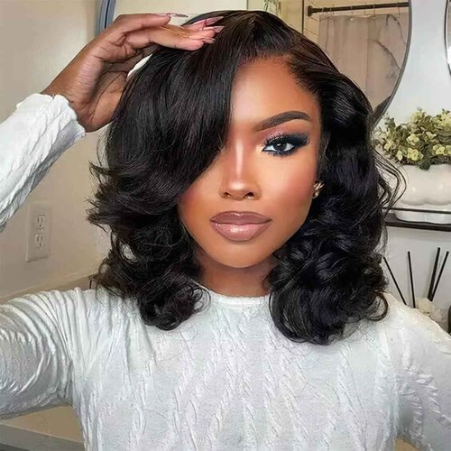 mscoco Bob Wig Human Hair 6×5 Natural Black Body Wave Lace Front Wigs Human Hair Pre-bleached knots Glueless Bob Wig Human Hair Glueless Wigs Human Hair for Black Women