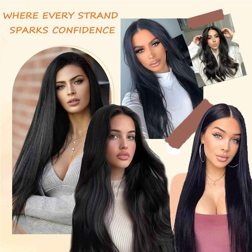 Miskoey Clip in Hair Extensions Real Human Hair, Invisible Seamless Straight Remy Human Hair Extensions Clip ins for Women (1B Natural Black, 16‘’)