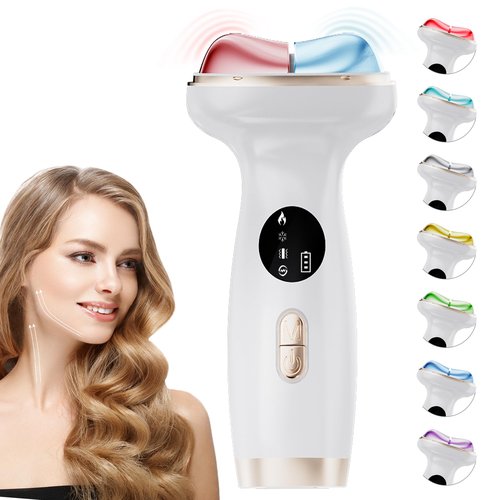 ZoGoo Upgraded Hot & Cold Dual Mode Face and Neck Beauty Massager, 7 in 1 LED Facial Sculptor, 7 Modes -Micro - Vibration - 7 Light -Heating -Ice Compress for Home Skin Care, Face Lift Device