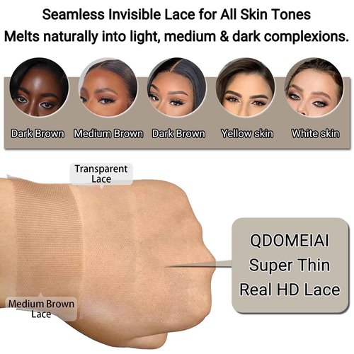 QDOMEIAI 14 Inch HD Lace Closure 4x4 Body Wave Human Hair, Swiss Invisible Lace with Pre Plucked Hairline, Baby Hair and Single Knot