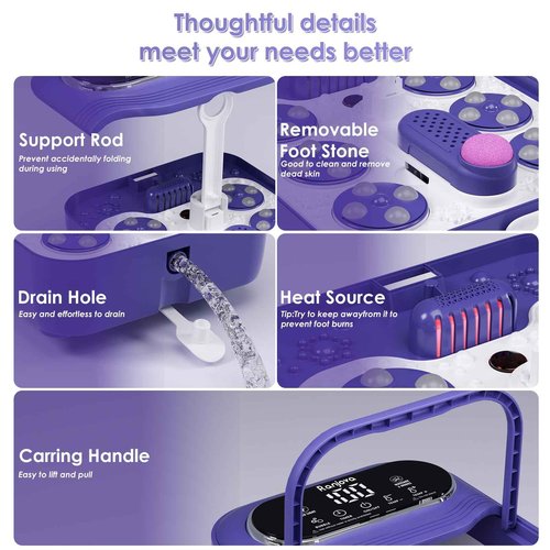 Ranjova Foot Spa Electric Rotary Massage, Collapsible Foot Bath with Heat, Bubble,Temp Control, and 24 Motorized Shiatsu Massage Balls, Pedicure Foot Spa for Feet Relaxation (Blue)