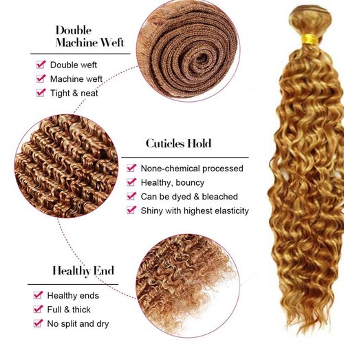 Fabimiya Human Hair Bundles 28 30 32 Inch Light Brown P27/30 Deep Wave 100% Unprocessed Wave Bundles Human Hair for Black Women Soft Sew In Bundles Human Hair with Double Weft