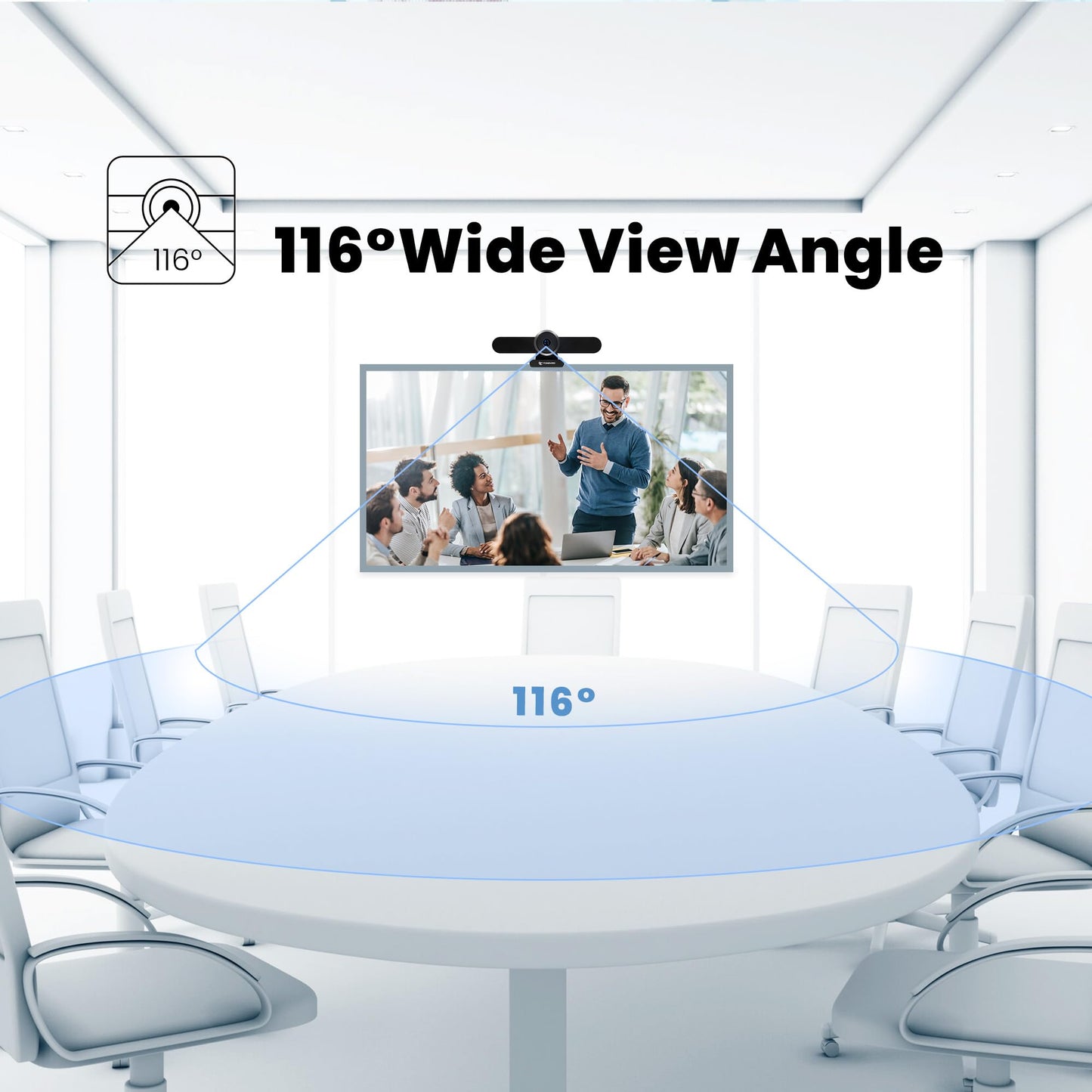 4K Webcam Conference Call TV Room Web Camera with Dual Microphones &Speaker, | All-in-One USB Video Camera, 116° Wide Angle, AI Auto Framing | Compatible with Zoom, OBS