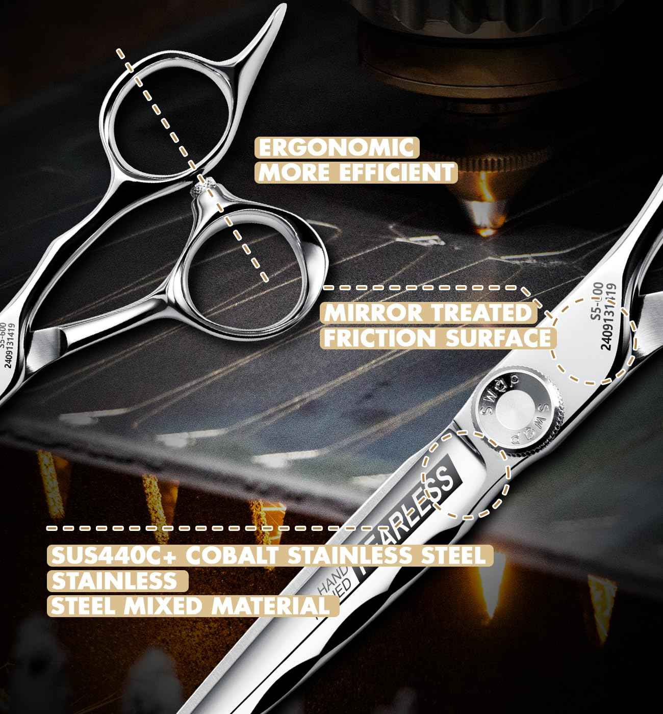 GGPH Professional Ergonomic Hair Cutting Scissors - SUS440C & Cobalt Stainless Steel Barber Shears - Fine Adjustment Tension - Premium Shears for Hair Cutting (6.0 Inches)