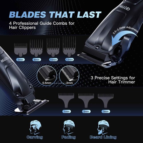 QQTIN Hair Clippers for Men, Cordless Hair Trimmer for Hair Cutting with Long Battery Life, 8500RPM Electric Clippers and Trimmers Set for Self-Haircut and Family Use (Black)