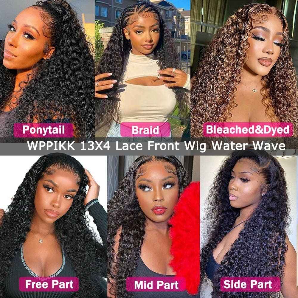 13x4 Water Wave Wigs for Black Women Human Hair Lace Front Wigs Pre Plucked with Baby Hair Wet and Wavy Brazilian Virgin Curly HD Lace Frontal Wig 180 Density (26 Inch)