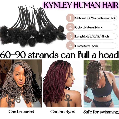 0.4cm & 0.6cm Width, 4-14 Inches10, 30, 60, 100 Strands Options 100% Real Human Hair Dreadlock Extensions for Men/Women/Kids, Handmade Permanent Loc Extension Bundles (0.4cm, 14inches, 30Strands)
