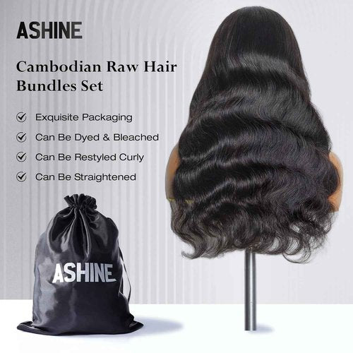 ASHINE Human Hair Bundle Body Wave Straight, Unprocessed Cambodian Raw Hair Bundles for Women Natural Black 20 Inch, Keep Soft and Silky After Multiple Washes