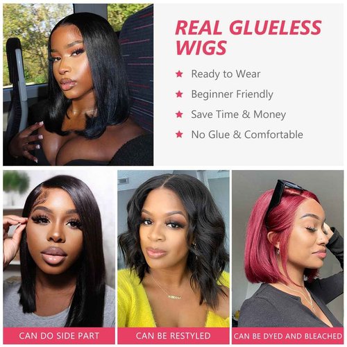 6x6 Bob Wig Human Hair (14 Inch) Straight Bob Closure Wigs Human Hair Brazilian Glueless Wigs Straight Short Bob Wigs for Black Women Pre Plucked with Baby Hair 180% Density