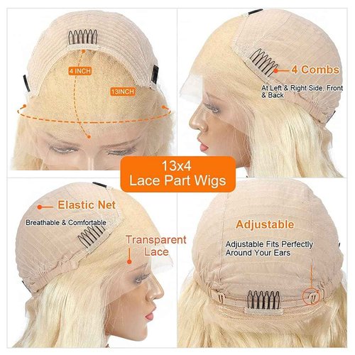 MMFZPHEIR 613 Lace Front Wig Human Hair 180 Density 13x4 Body Wave HD Transparent Lace Front Wigs Blonde Wig Glueless Wigs Pre Plucked Pre Cut With Natural Hairline 28 Inch