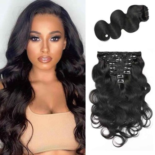 Yacurcur Body Wave Clip Ins Human Hair 8Pcs/Set 120 Gram Body Wave Clip in Hair Extensions 10A Brazilian Virgin Human Hair for Black Women Natural Black Color 22 Inch