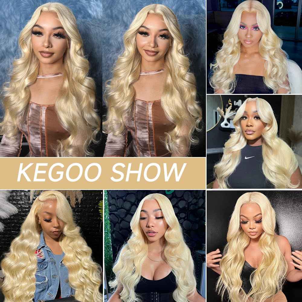 KEGOO 613 13x6 Lace Front Wig Human Hair 28 Inch Blonde Wig Human Hair 200% Density Body Wave HD Blonde Lace Frontal Wig Pre Plucked 613 Lace Front Wig Human Hair