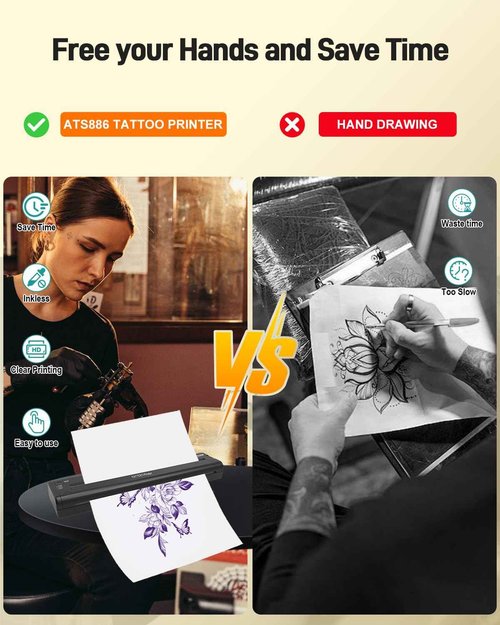 YILONG Tattoo Stencil Printer, Bluetooth Thermal Transfe Machine - Portable ATS886 Tattoo Printer Machine for Artists & Beginners Supplies,Compatible with Smartphone/Pc