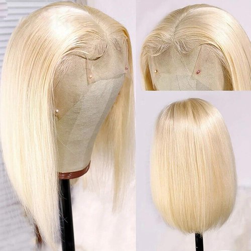 613 Blonde Bob Lace Front Wigs Human Hair T Part With Bleached Knots Pre Plucked Straight blonde Bob Wigs Glueless HD Lace Front Wig Human Hair blonde Bob Wig for Black Women 16Inch