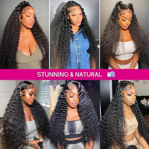 Juvid 13x6 Lace Front Wigs Human Hair HD Transparent Deep Wave Curly Human Hair Wig 180% Density Baby Hair Natural Black Glueless Wig 18inch Baby Hair Wet and Wavy for Black Women Pre Plucked Hairline