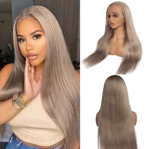 Belaved 16 Inch Ash Blonde Wigs Human Hair Straight 13x6 HD Transparent Lace Front Wigs for Black Women 180% Density Glueless Balayage Blonde Remy Human Hair Wigs with Baby Hair Pre Plucked Hairline