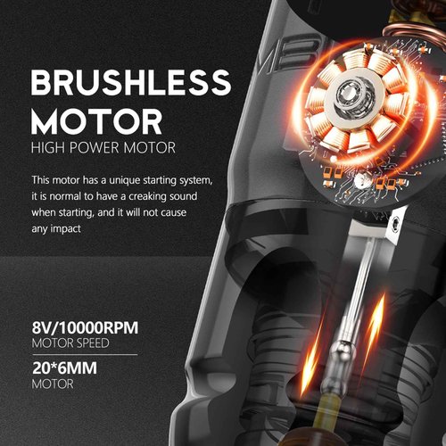 Ambition Lutin Rotary Tattoo Gun with Straight Drive Bar - Short Tattoo MachinePen with Brushless Motor Strong Power Low Vibration with RCA Cord for Professional Tattoo Artist