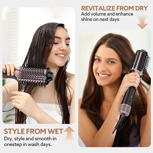 2-in-1 Blow Dryer Brush, Ionic & Ceramic Thermal Brush with Adjustable Heat & Cool Shot, 110000 RPM Motor High-Speed Motor for Frizz-Free, Smooth & Voluminous Hair, Grey Volumize in Minutes