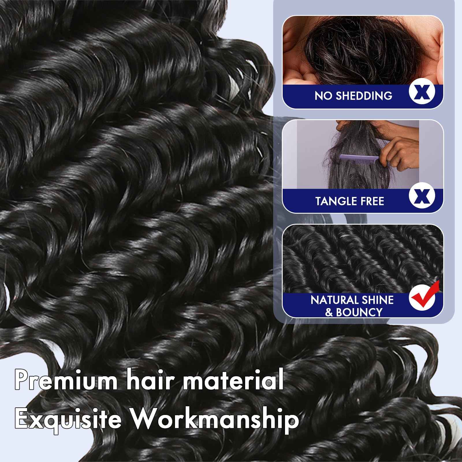 Human Hair Bundles 20 22 24 Inch Deep Wave Bundles Human Hair Curly 3 Bundle Deals 16A 100% Unprocessed Brazilian Raw Hair Weave Bundle Wet and Wavy Water Wave Human Hair Extensions Natural Black