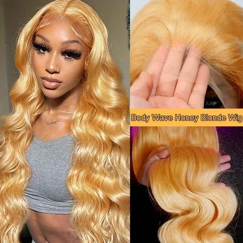 SOSATISFY Honey Blonde Wig Human Hair 200 Density 13x4 Blonde Wig Human Hair Body Wave Human Hair 27# Colored Wigs Pre Plucked with Baby Hair for Women 24 inch