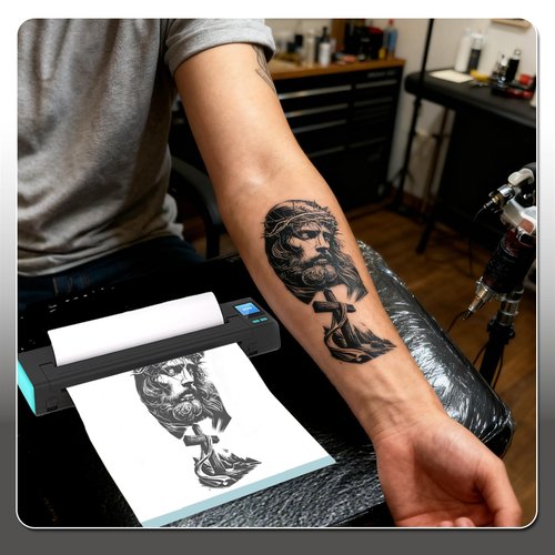 XR3 Tattoo Stencil Printer, Tattoo Printer with LED Display & 10 Pcs Transfer Paper, Portable Thermal Tattoo Printer, Bluetooth Transfer Machine, Stencil Printer Compatible with Phones Pad, Blue