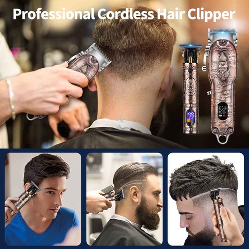 Roziapro Hair Clippers for Men T-Blade Trimmer Professional Barber Clippers - Cordless Hair Cutting Beard Trimmer Mens Electric Hair Trimmer Rechargeable Gold Knight Grooming Kit （Rose Gold）
