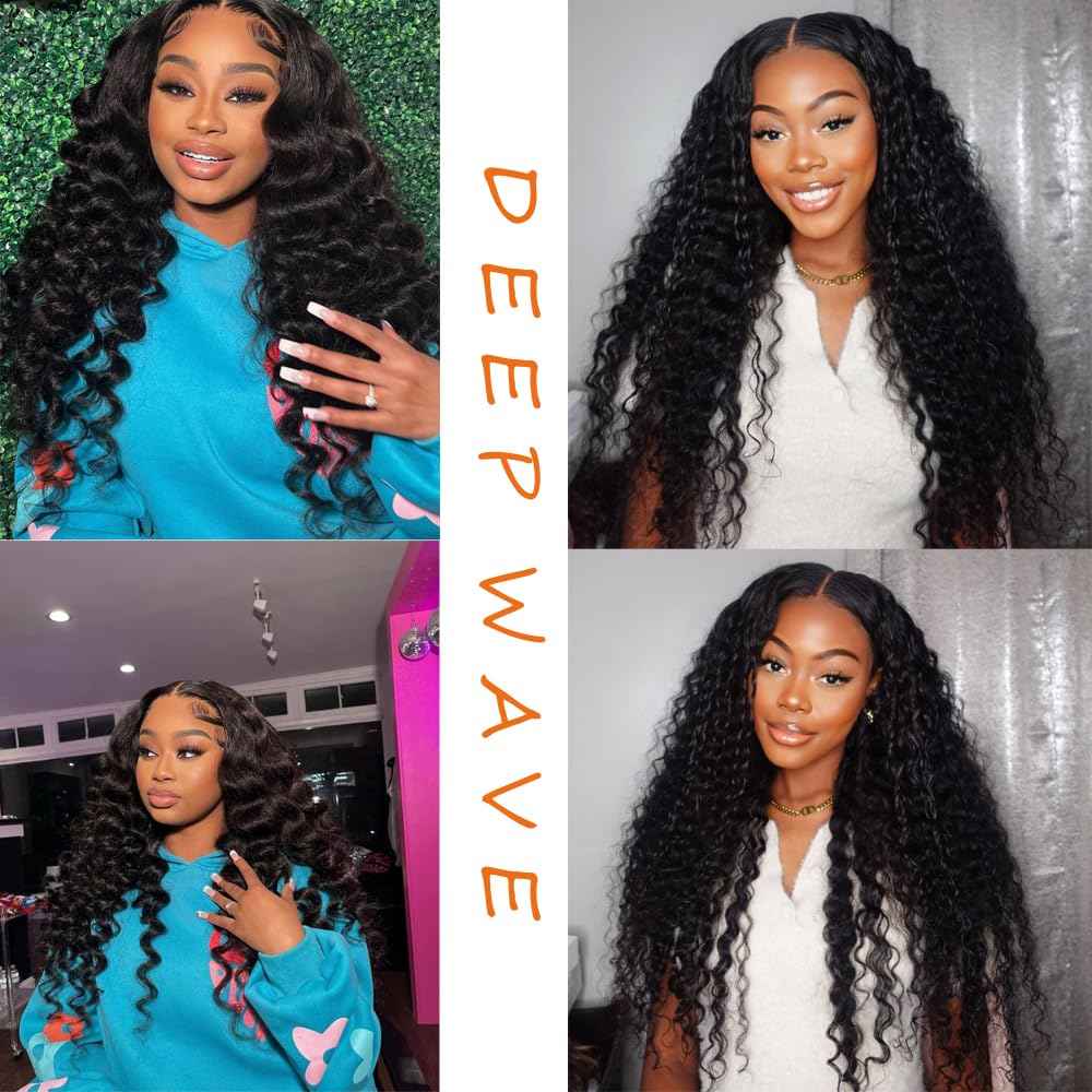 12A Deep Wave Human Hair Bundles Deep Wave Curly Bundles Human Hair 100% Unprocessed Brazilian Virgin Remy Wet and Wavy Human Hair Weave Bundles Natural Black 1 Bundles 22 Inch
