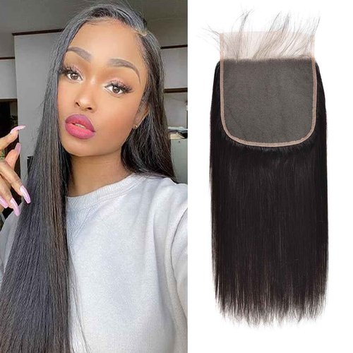 6x6 Closure Straight Wave Closure Transparent Lace Frontal Closure Brazilian Human Hair With Baby Hair Pre Plucked Free Part Bleached Knot Brazilian Virgin Hair Natural Color （6x6，20 Inch）
