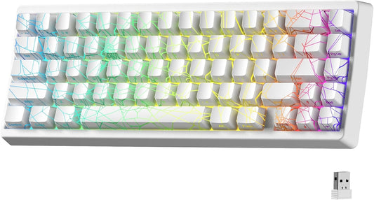 XVX M67 Wireless 60% Percent Keyboard, QMK/VIA Topographic Gaming Keyboard, Tri-Mode Thocky Creamy Mechanical Key Board, Hot Swappable Gasket Mount RGB IMD Tech for Win/Mac, Miami Theme, White