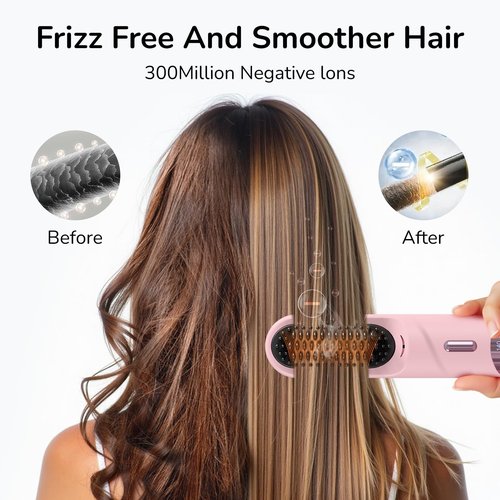 Go Brush Pro 2025 Hair Straightener Brush 300 Million Negative Ionic Portable Hair Straightener Comb for Women with 4 Temps Fast Heating MCH Ceramic Coating Smooth Frizz - Free Hair