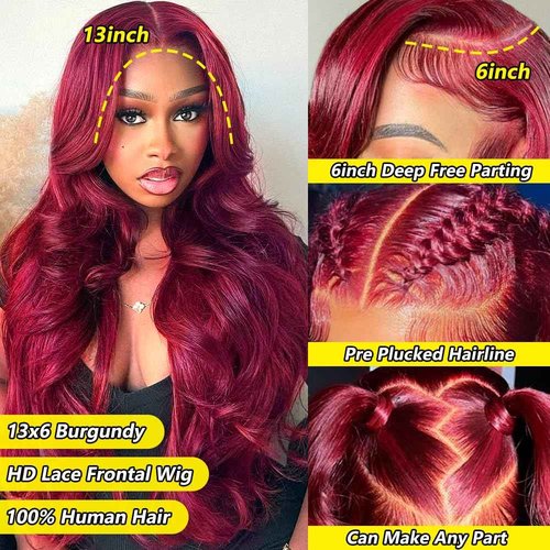 Nollipopco 30inch 99j burgundy lace front wigs human hair 13x6 HD Body Wave Lace Front Wigs Human Hair 200 Density Pre Plucked Glueless Frontal Wigs Human Hair for Black Women
