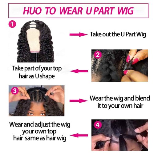 Lucasar Deep Wave U Part Human Hair Wig Curly U Part Wigs Glueless Human Hair wigs for Black Women Natural Color 180% Density 14 Inch