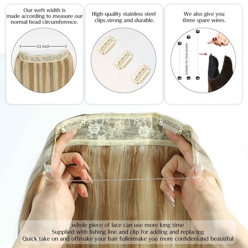Hair Extensions 18 Inch Hair Extensions Real Human Hair Light Blonde to 613 Blonde Straight Balayage Extensions with Transparent Fish Line