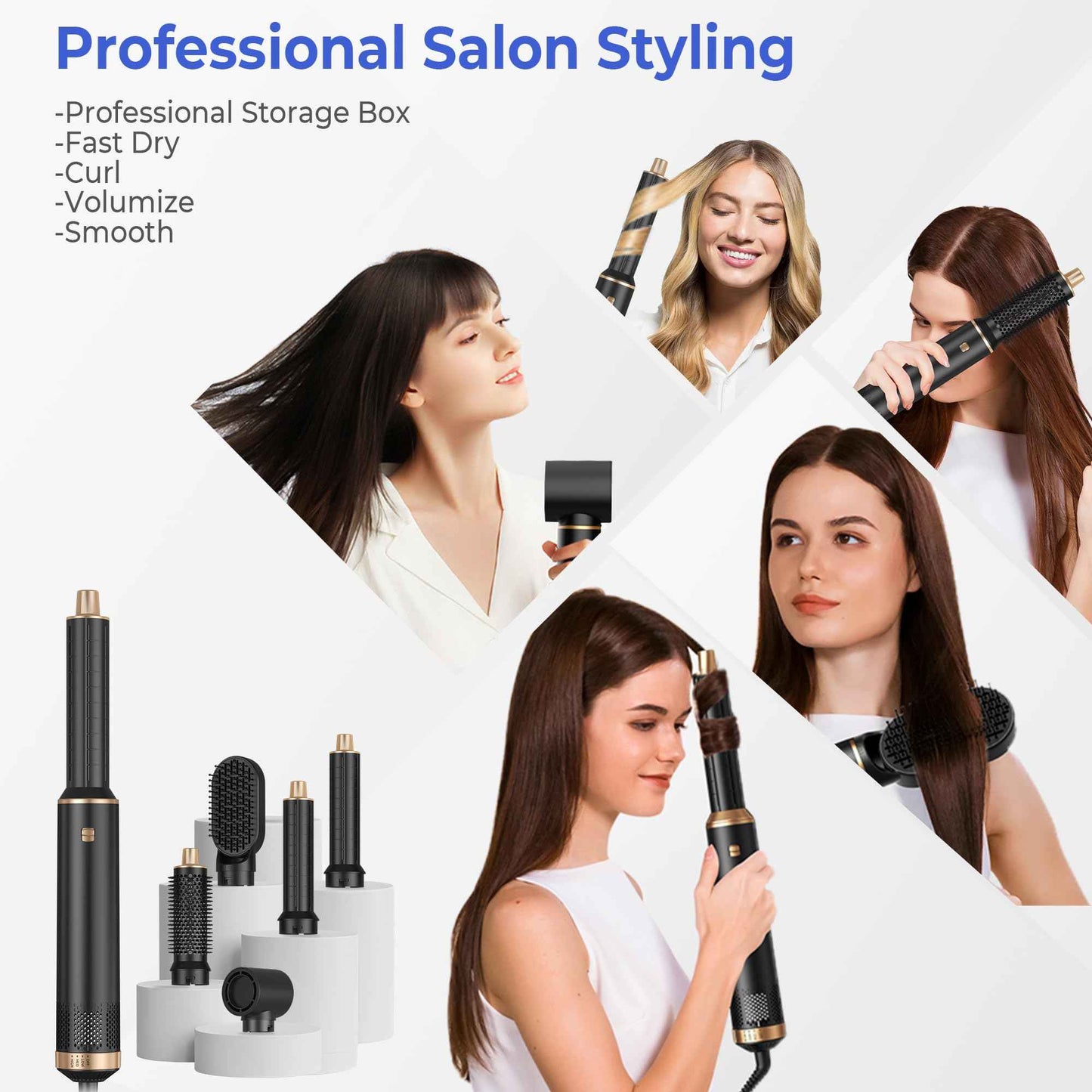 5 in 1 Blow Dryer Brush, Hair Dryer Brush Set Negative Ion Upgrade Hot Air Brush Air Styler Curling Wrap Air Curler, Curling Iron Hair Styling Tools As A Gift for Straight/Curl/Drying/Smoothing